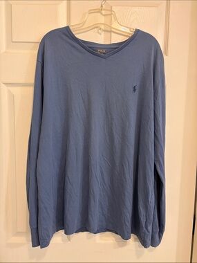 Polo by Ralph Lauren Men’s Long-Sleeve V-Neck Shirt XL — Dusty Blue